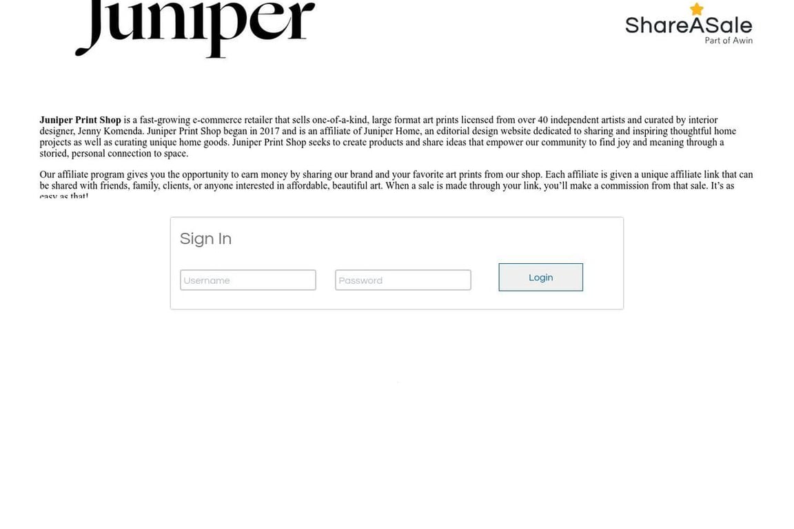 Juniper Studio affiliate program signup page