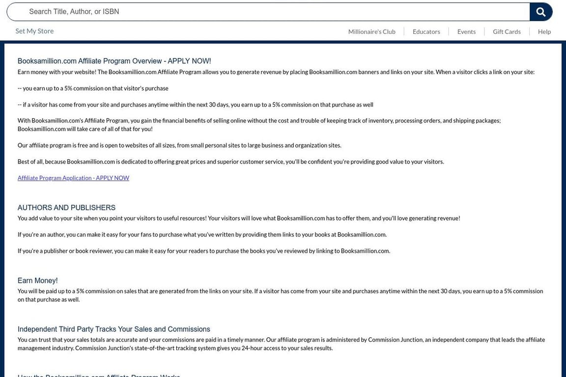 Books-A-Million affiliate program signup page