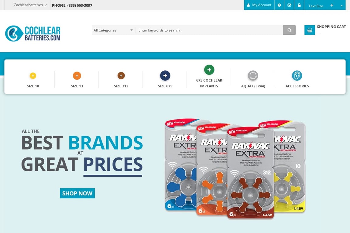 CochlearBatteries.com homepage