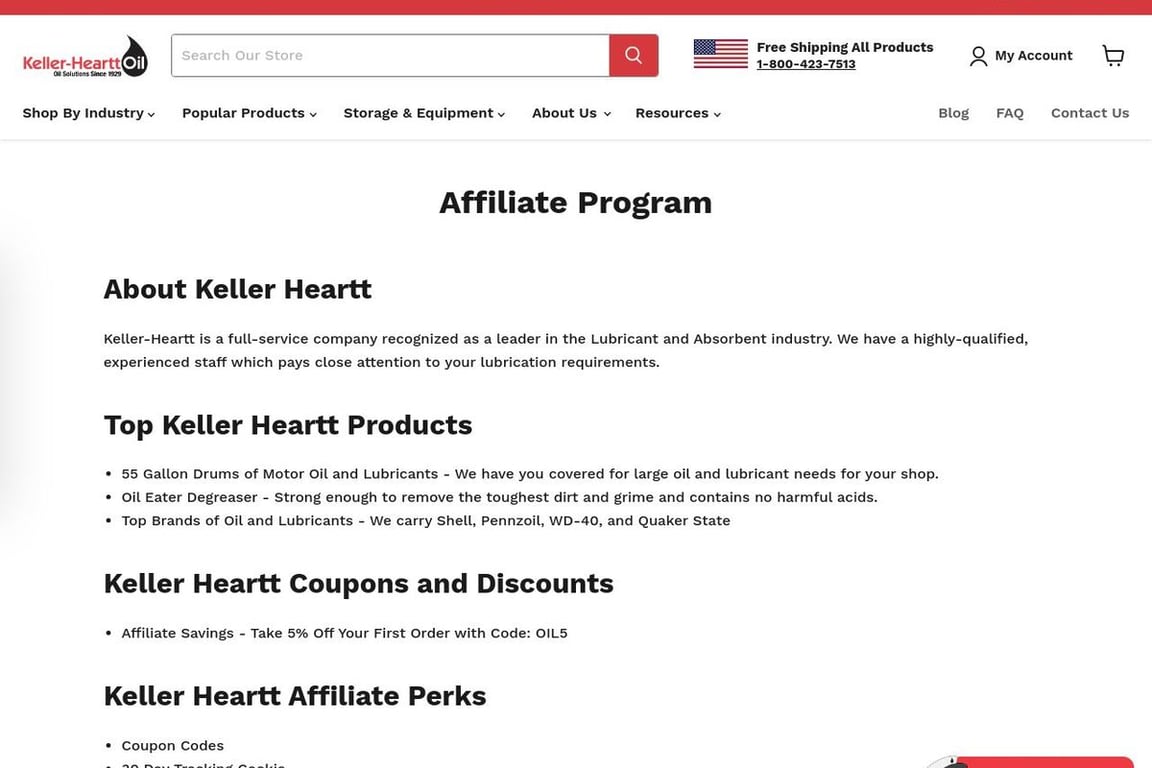 Keller-Heartt affiliate program signup page
