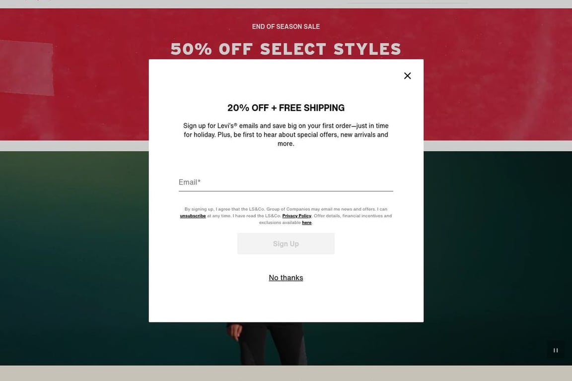 Levi's 20 hot sale off email