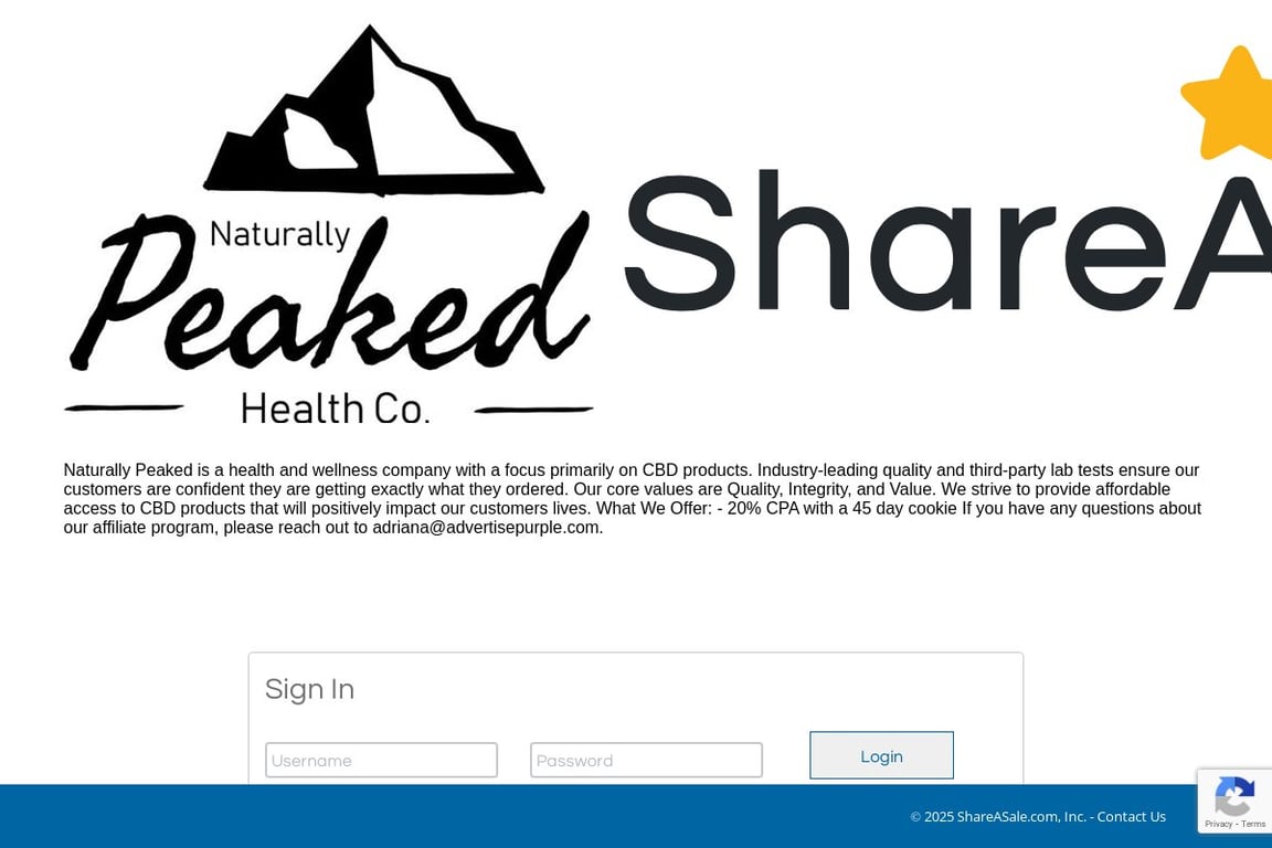 Naturally Peaked affiliate program signup page