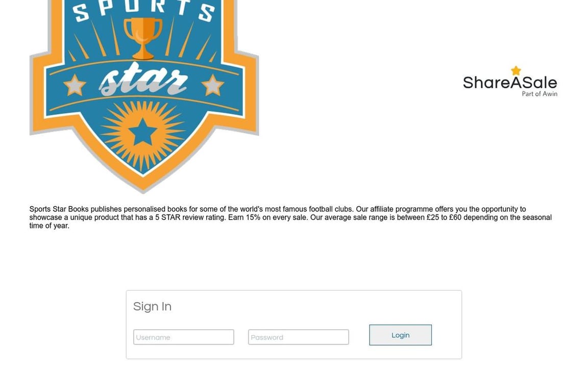 Sports Star Books affiliate program signup page