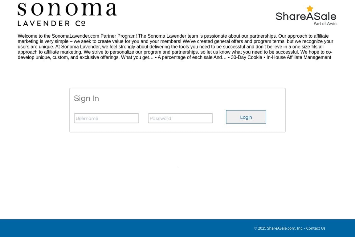 Sonoma Lavender affiliate program signup page