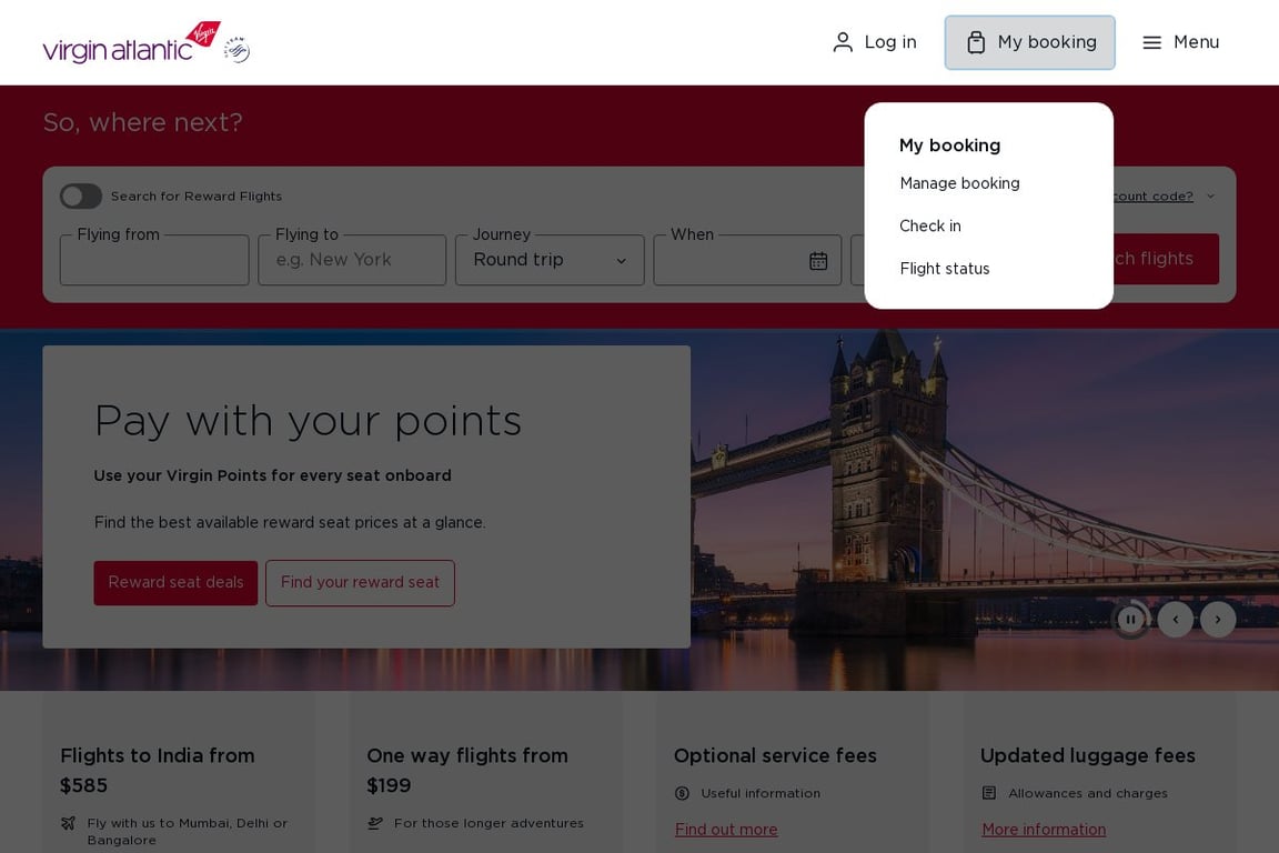 Virgin Atlantic Airways homepage