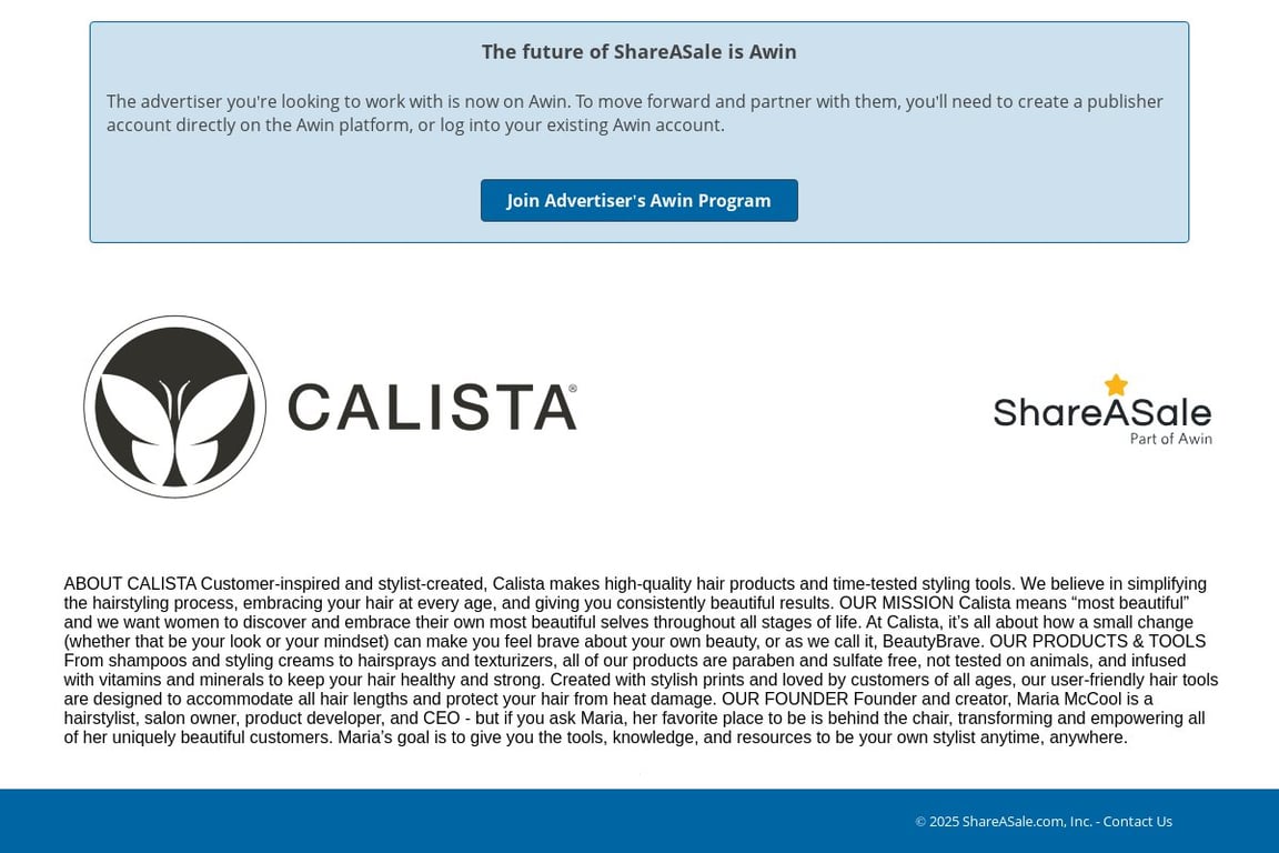 Calista Tools affiliate program signup page