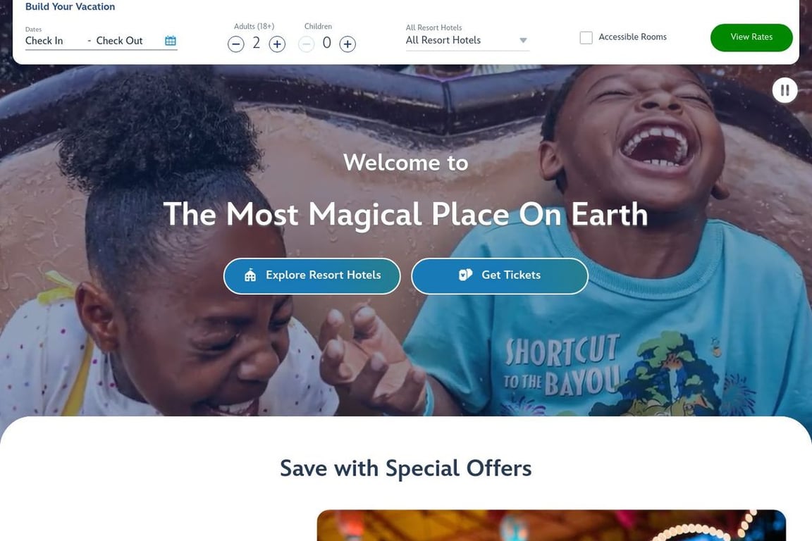 Walt Disney World homepage
