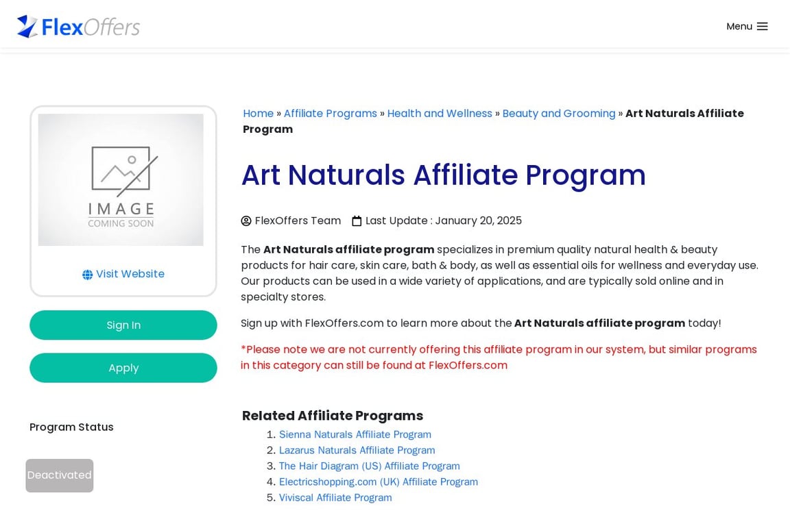 ArtNaturals affiliate program signup page