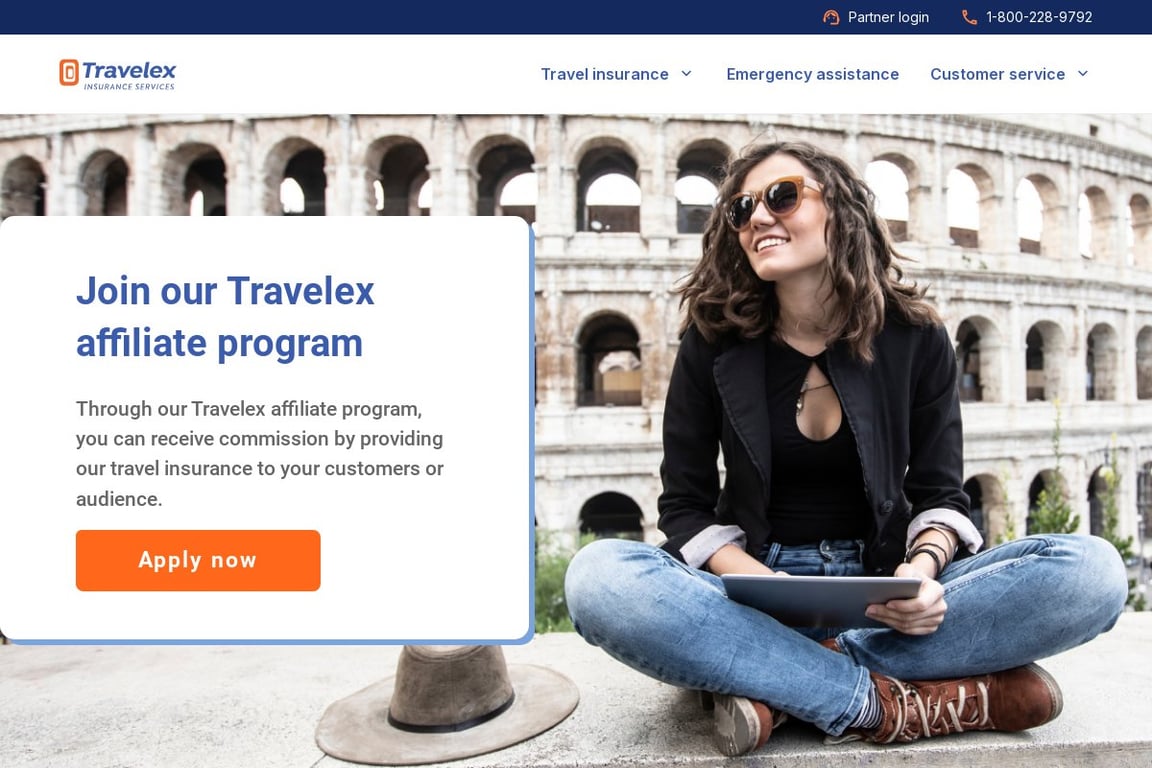 Travelex affiliate program signup page