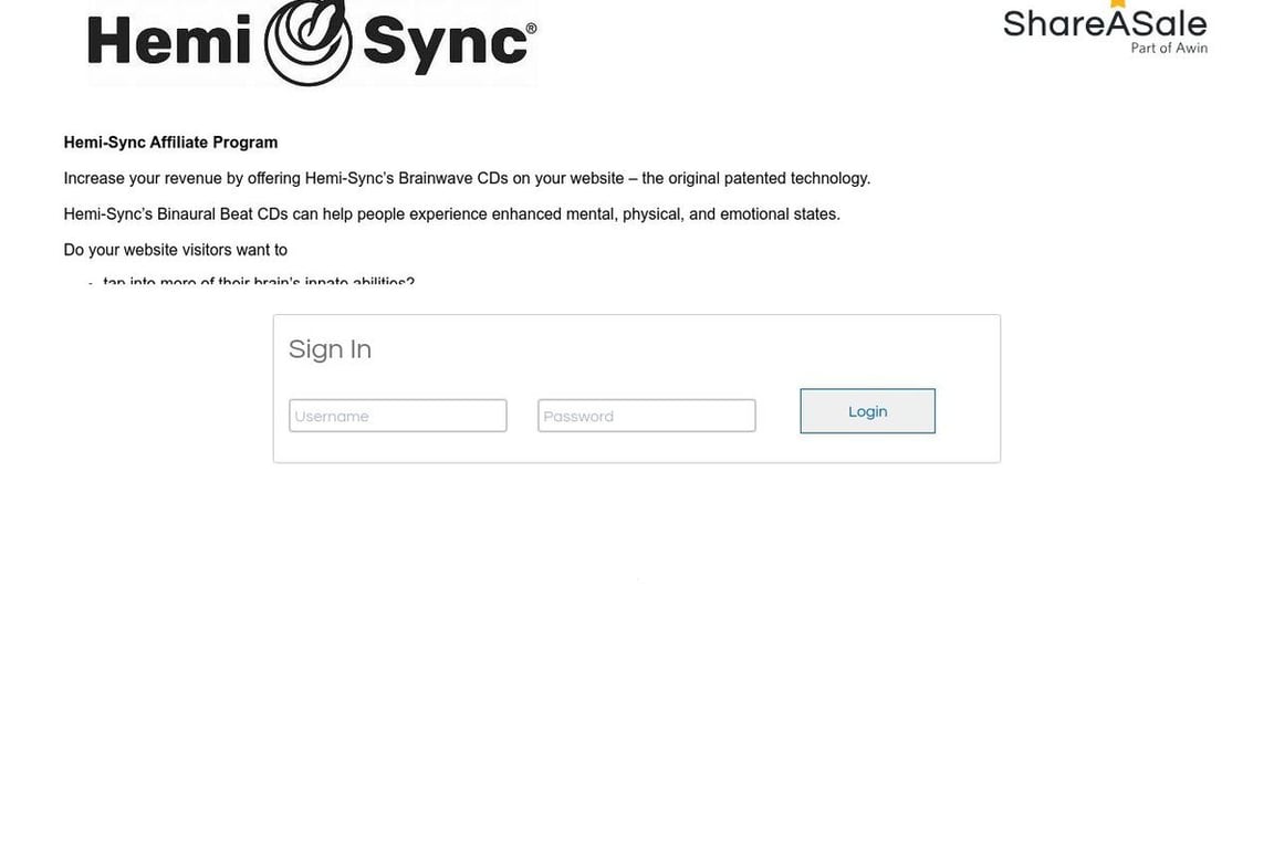 Hemi-Sync affiliate program signup page