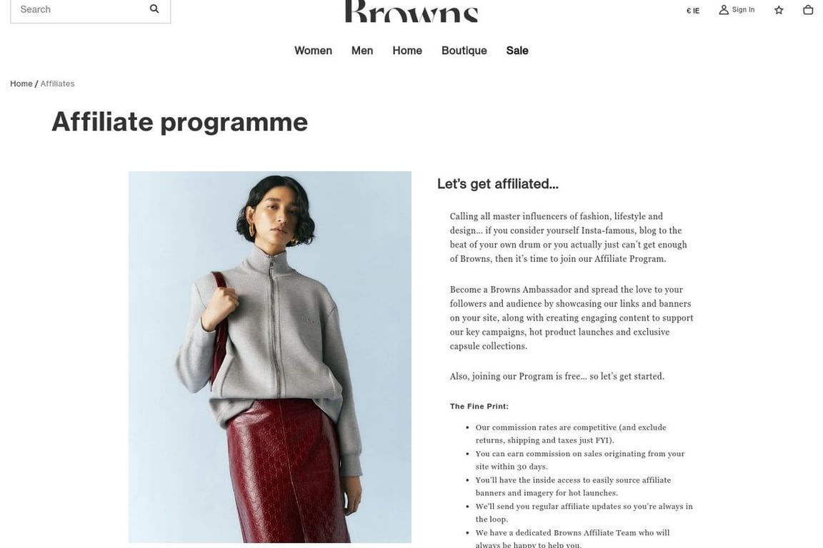 Browns Fashion affiliate program signup page