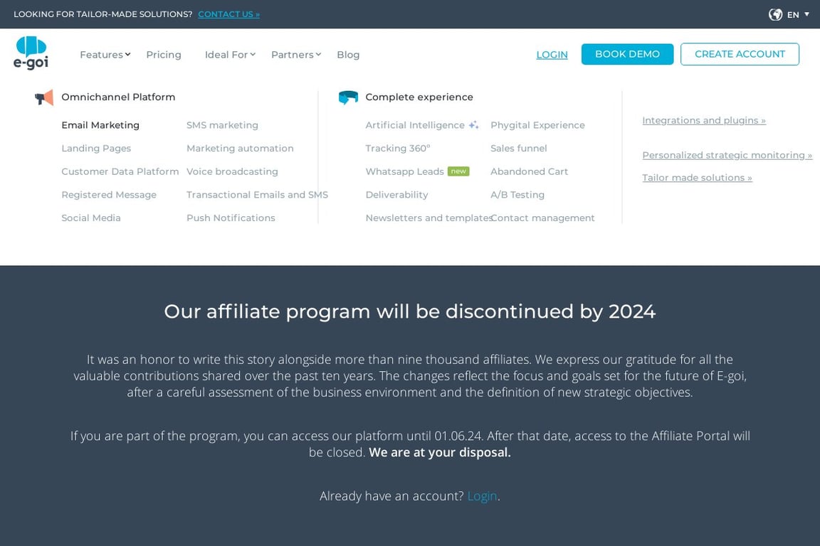 E-goi affiliate program signup page