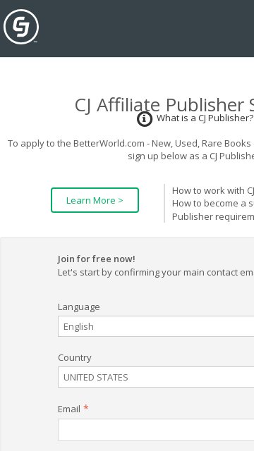 Better World Books affiliate program signup page