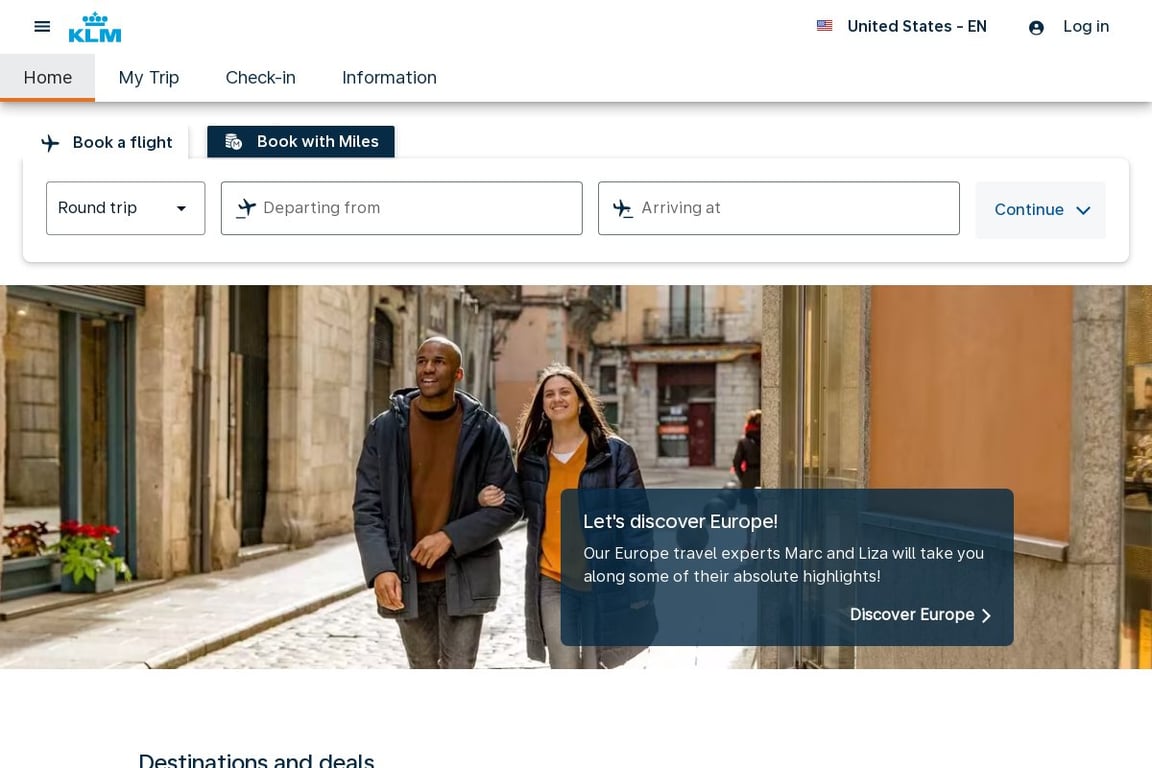 KLM Royal Dutch Airlines homepage