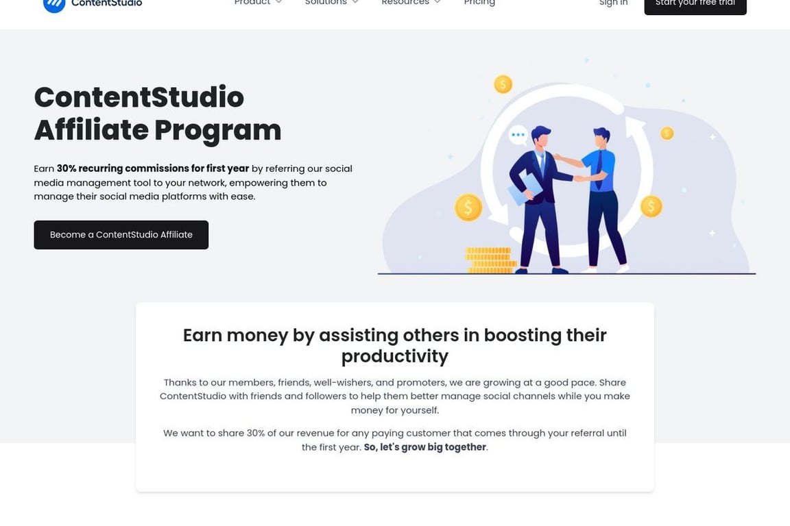 ContentStudio affiliate program signup page