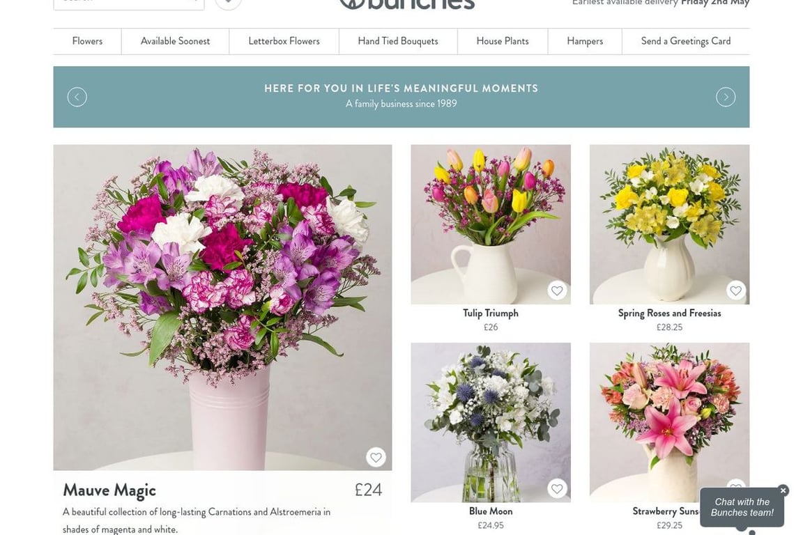 Bunches.co.uk homepage