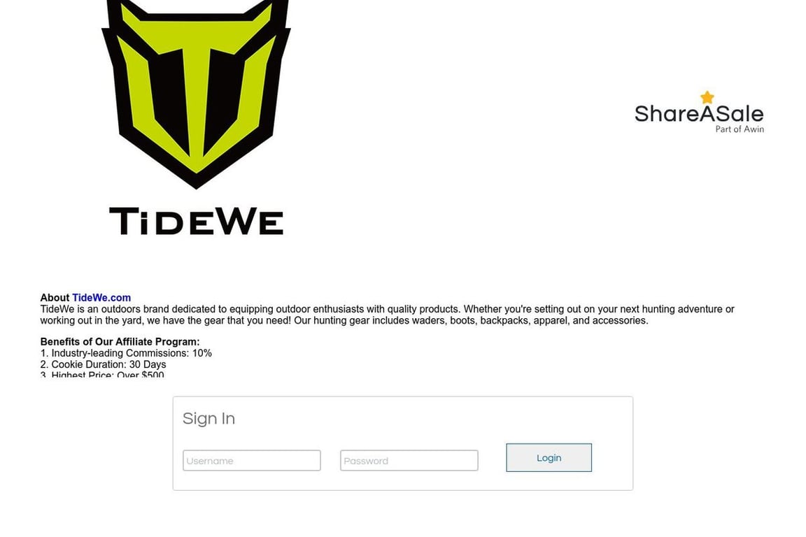 TideWe affiliate program signup page