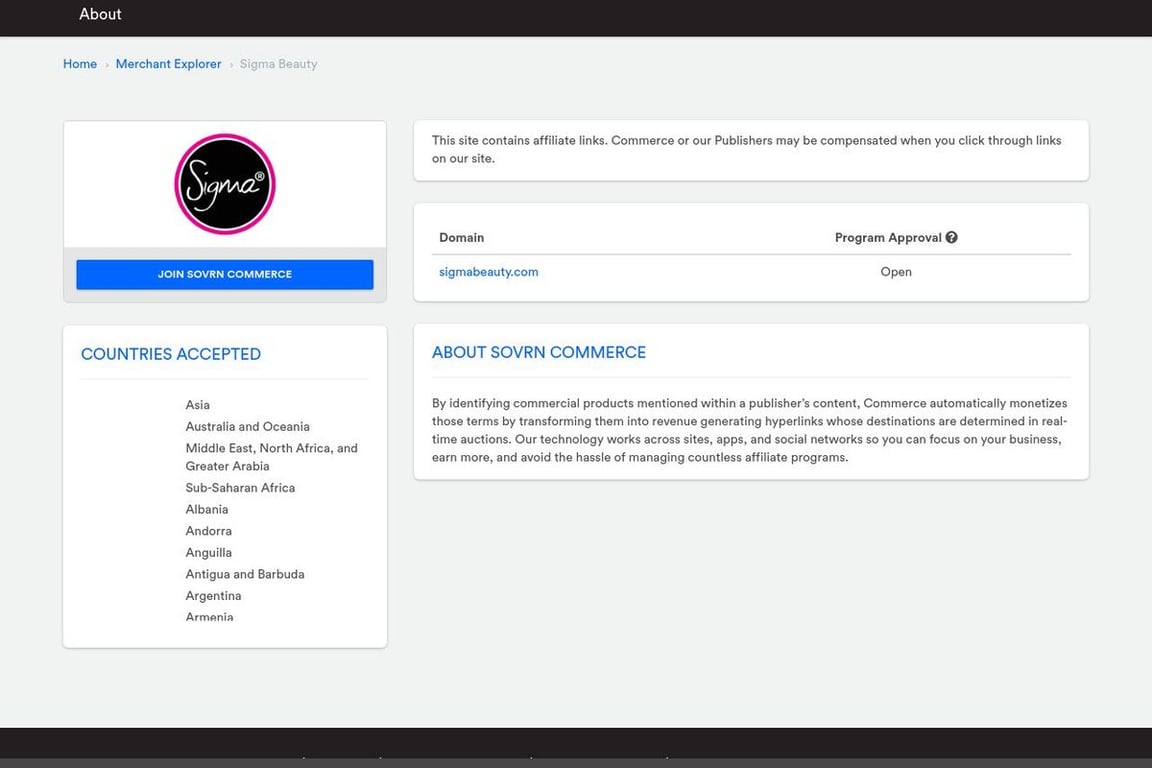Sigma affiliate program signup page