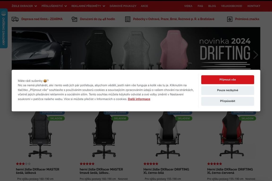 Dxracer/Kancelarskezidle.com homepage