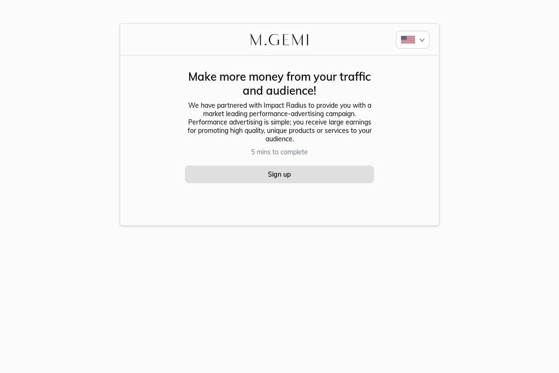 M.Gemi affiliate program signup page