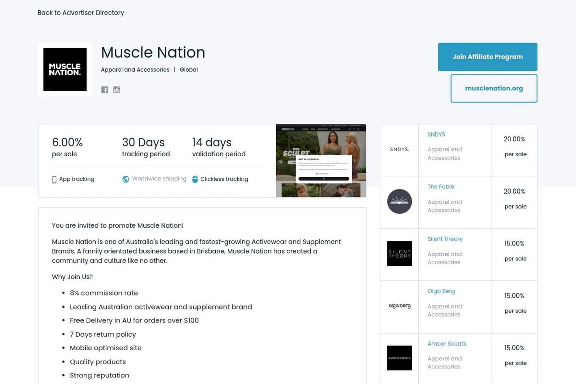 Muscle Nation affiliate program signup page
