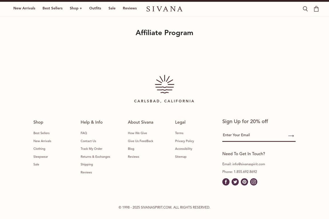Sivana affiliate program signup page