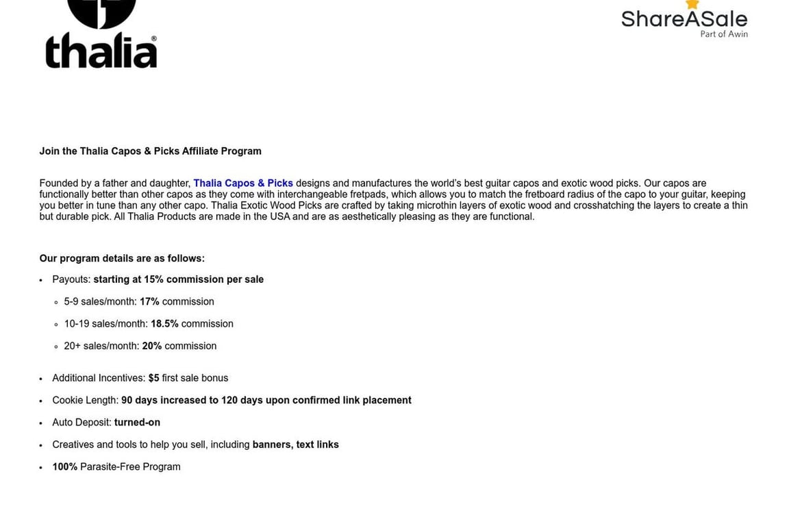 Thalia Capos affiliate program signup page