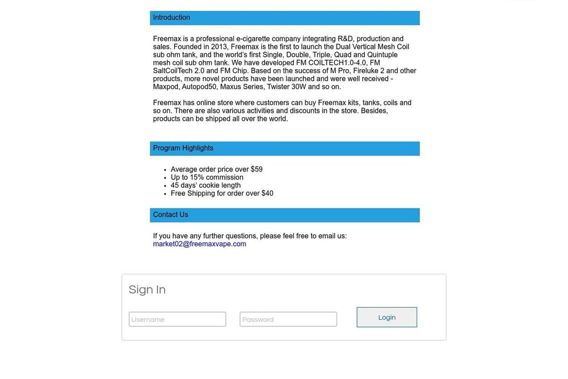 FreeMaX affiliate program signup page