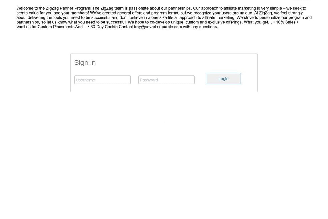 ZigZag affiliate program signup page