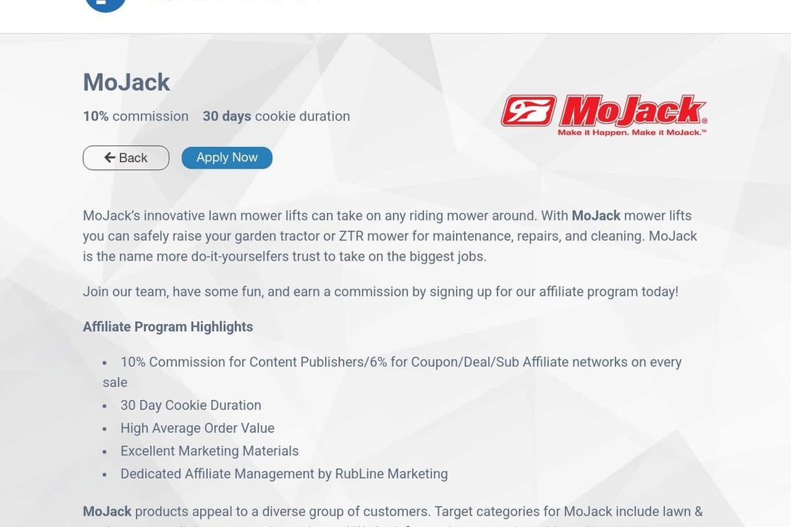 MoJack affiliate program signup page
