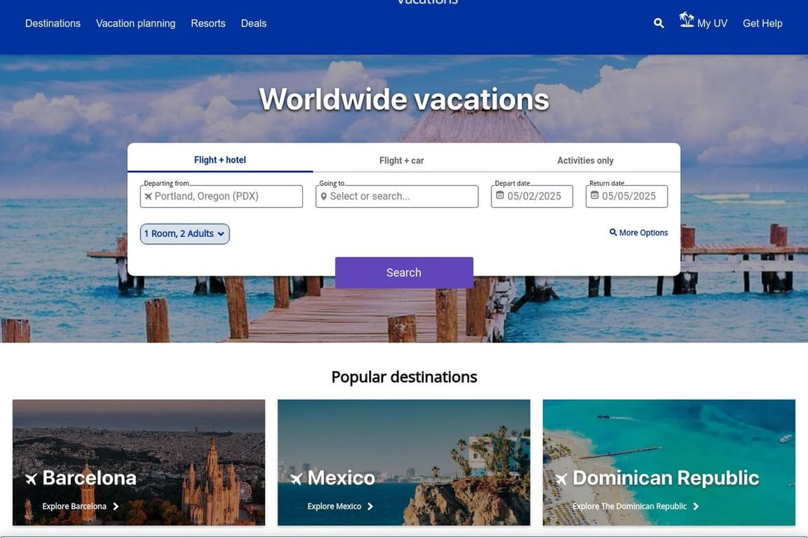 United Vacations homepage