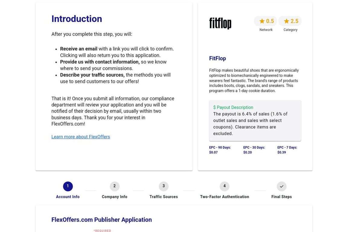 FitFlop affiliate program signup page