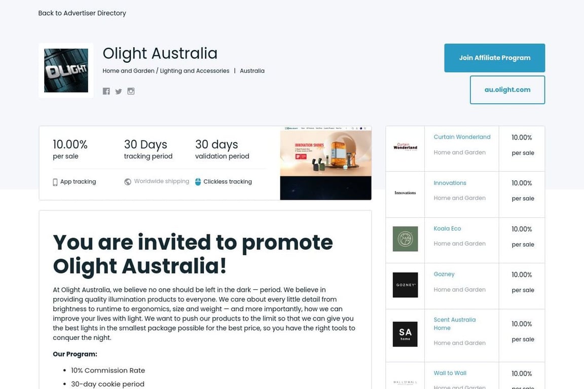 Olight Australia affiliate program signup page