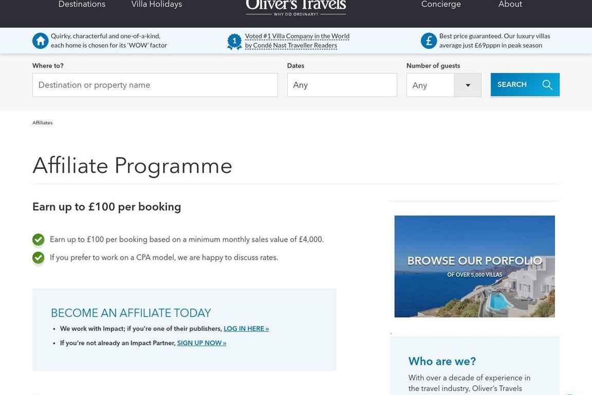 Oliver’s Travels affiliate program signup page