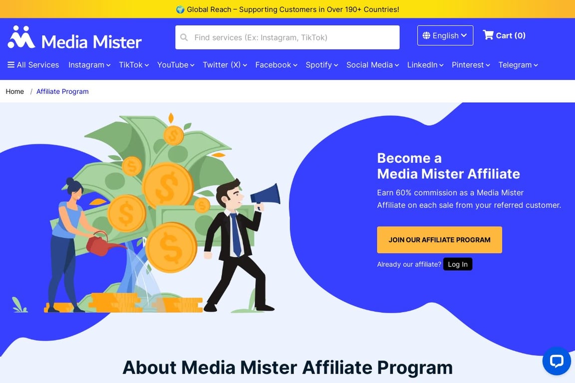 Media Mister affiliate program signup page