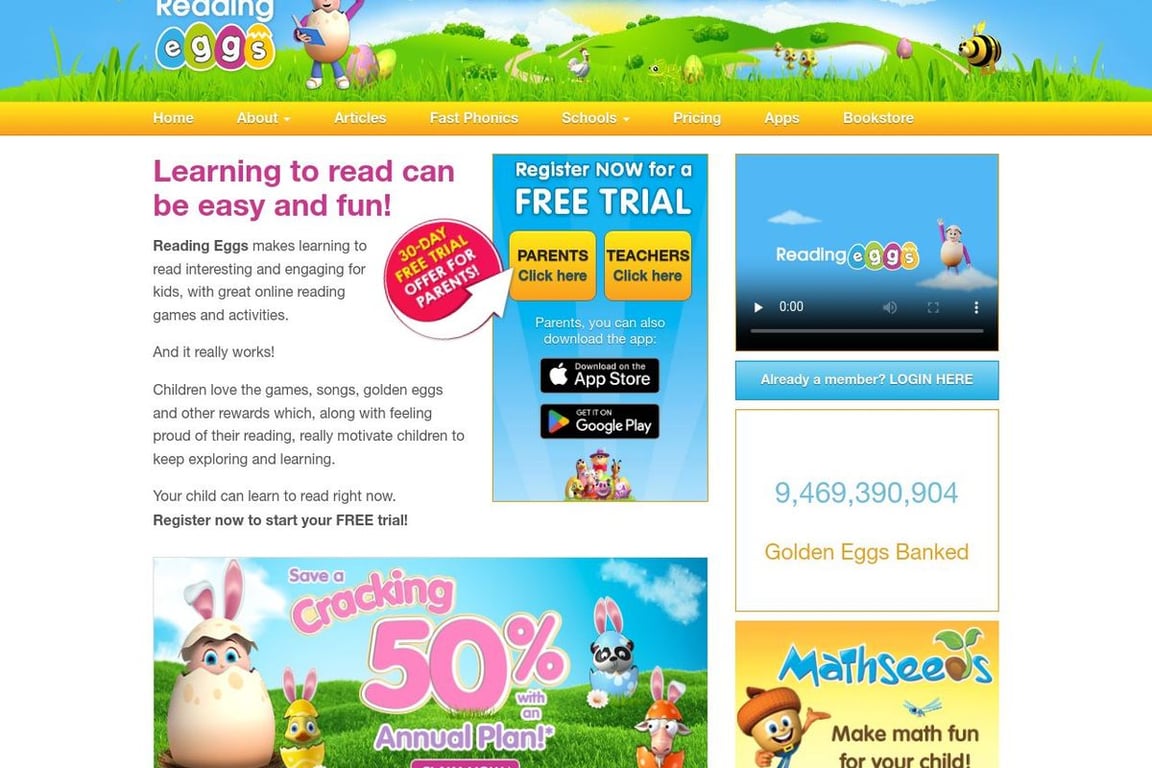 Reading Eggs homepage