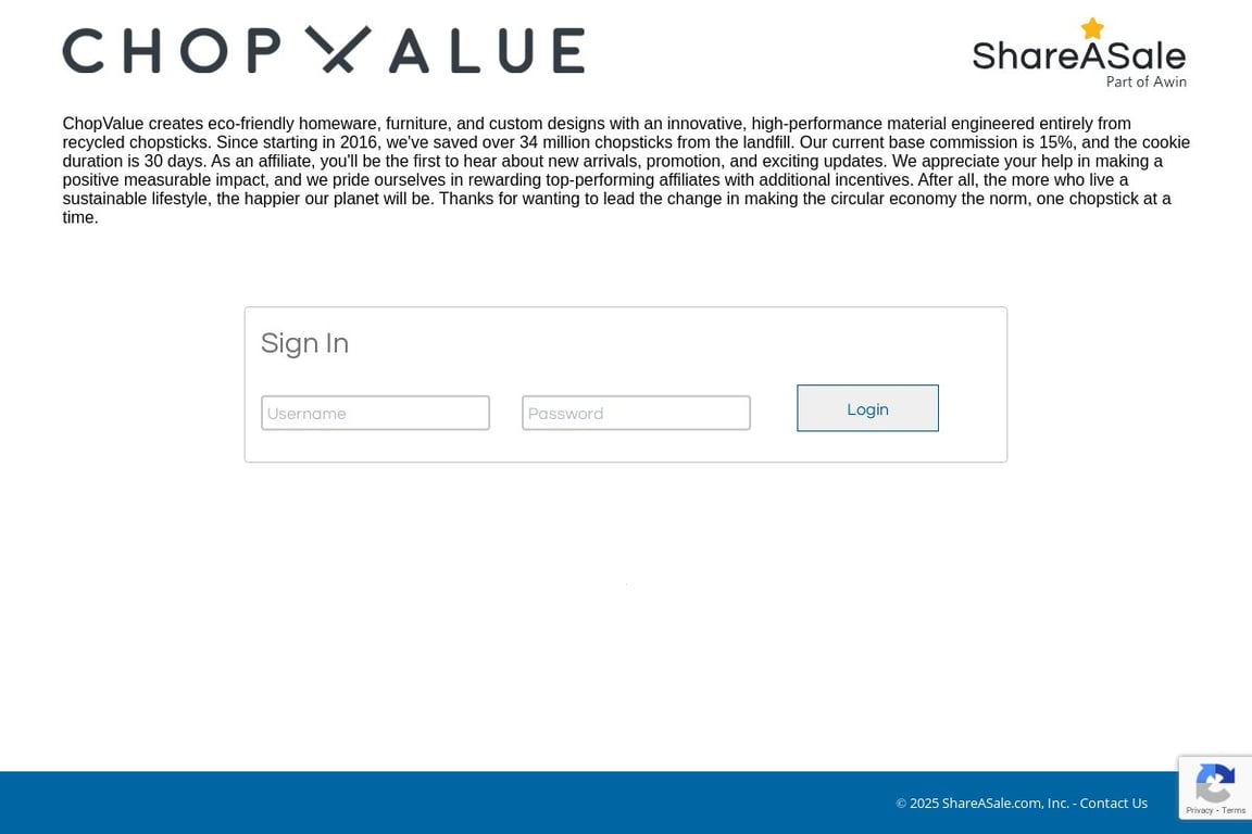 Chop Value affiliate program signup page