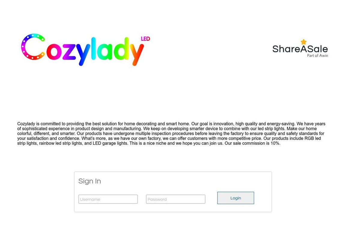Cozylady affiliate program signup page