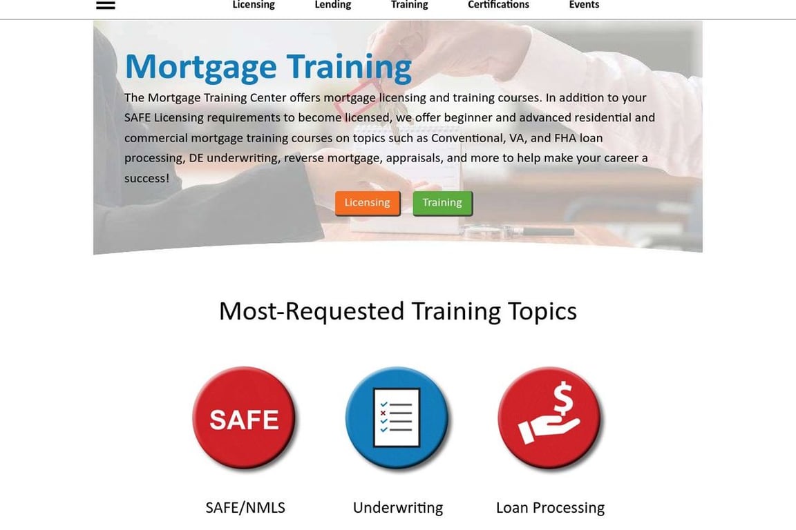 Mortgage Training Center homepage