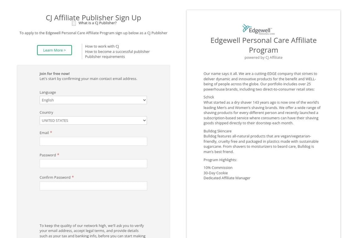 Bulldog Skincare affiliate program signup page