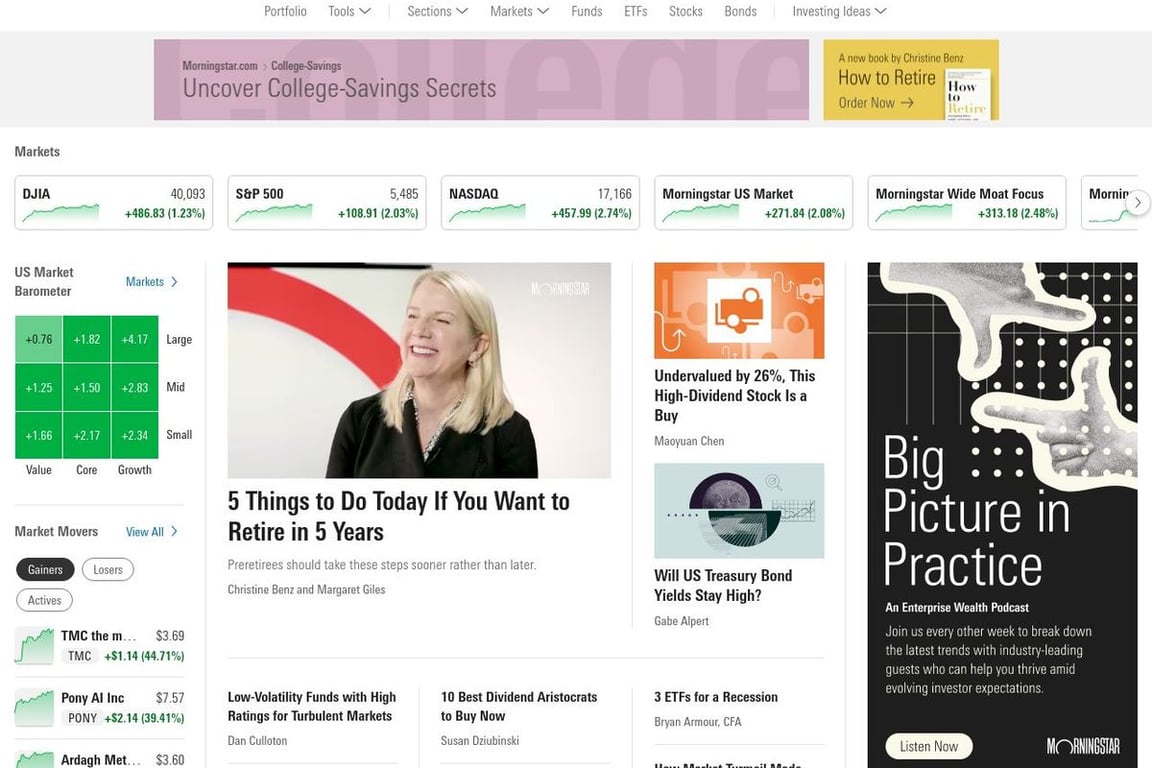 Morningstar homepage
