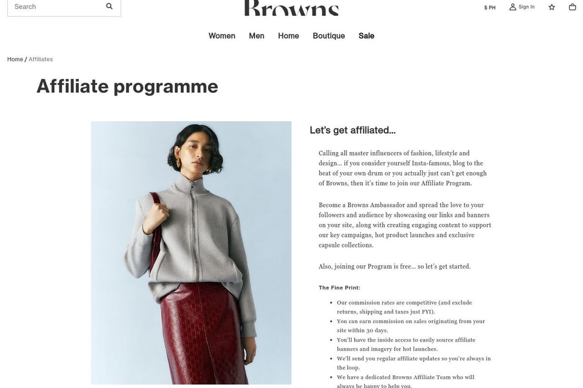 Browns Fashion Global affiliate program signup page