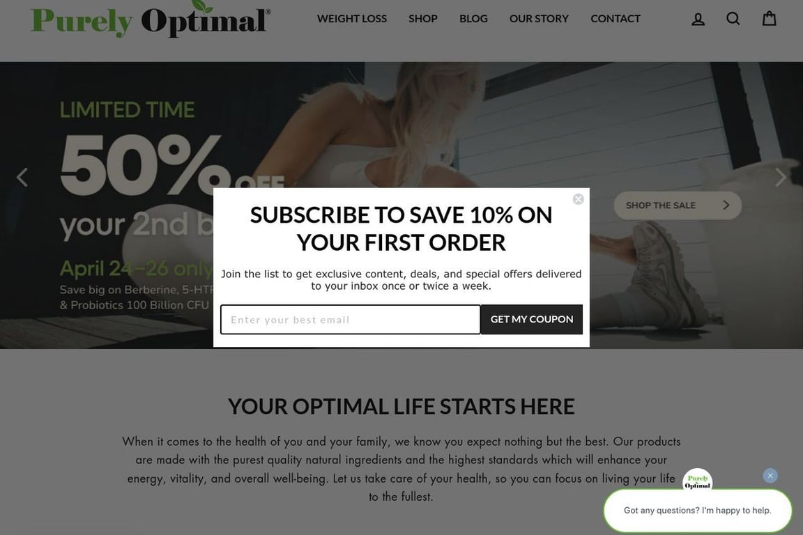 Purely Optimal Nutrition homepage