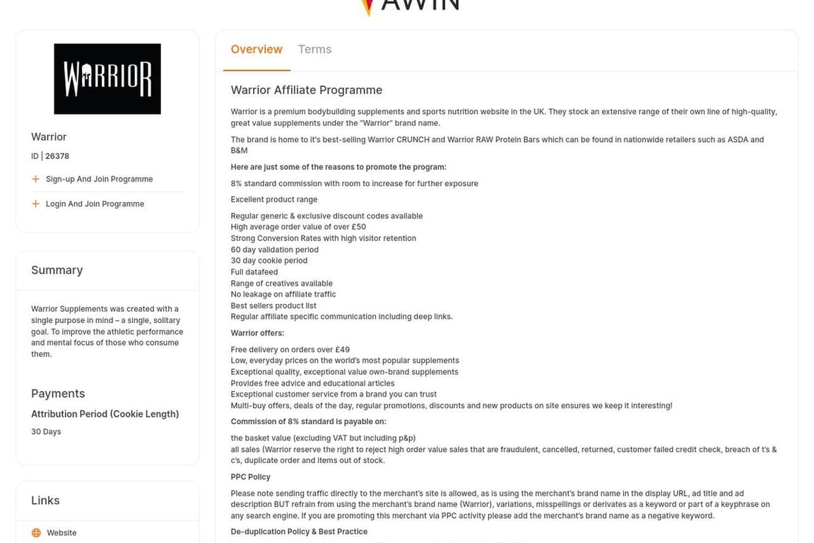 Warrior affiliate program signup page