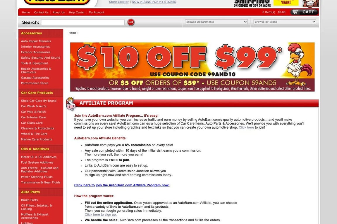 Auto Barn affiliate program signup page