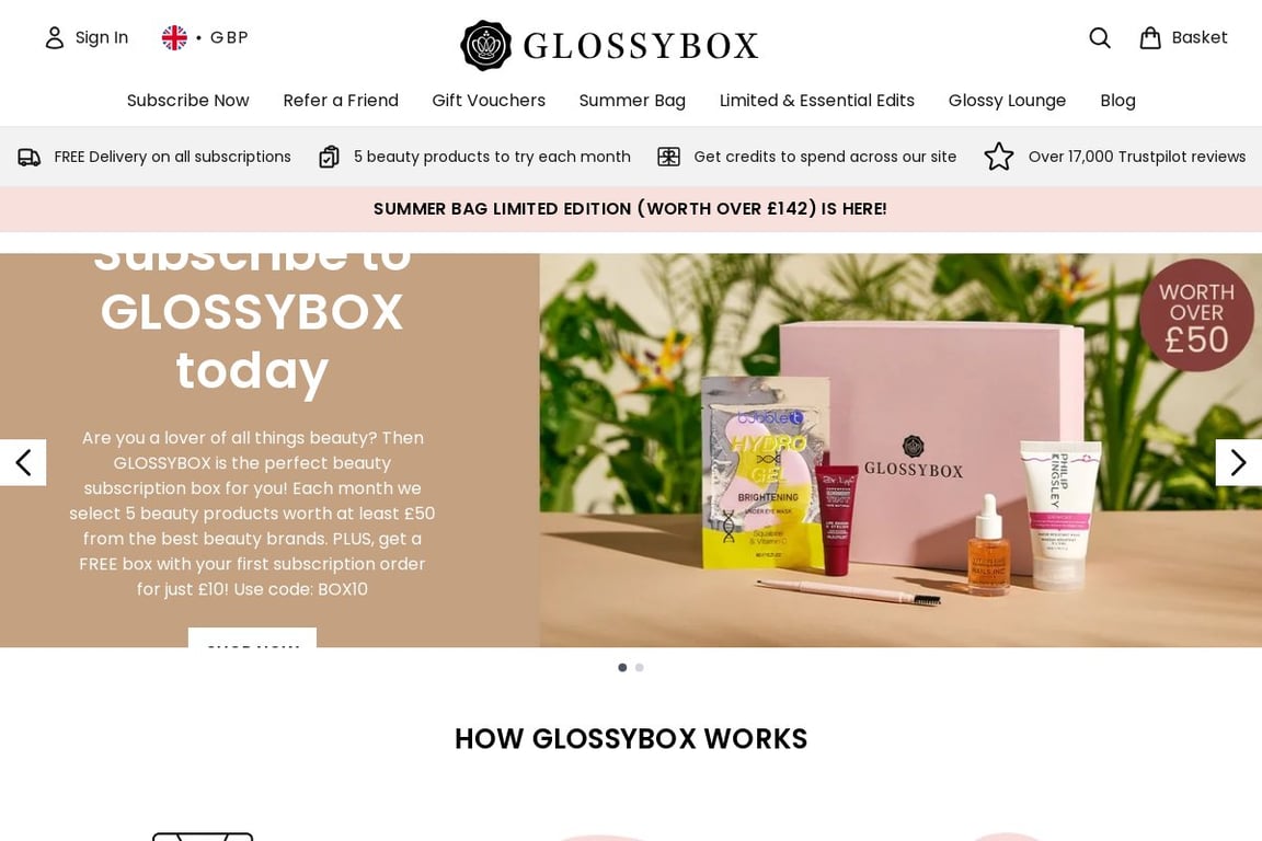 GLOSSYBOX homepage