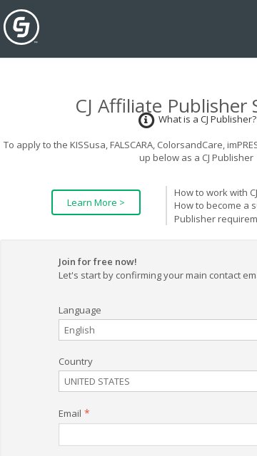 KISS affiliate program signup page