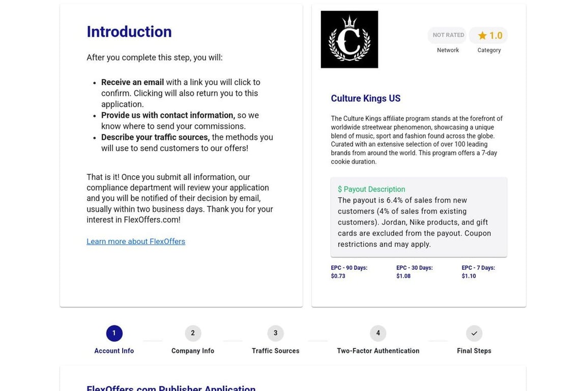 Culture Kings US affiliate program signup page