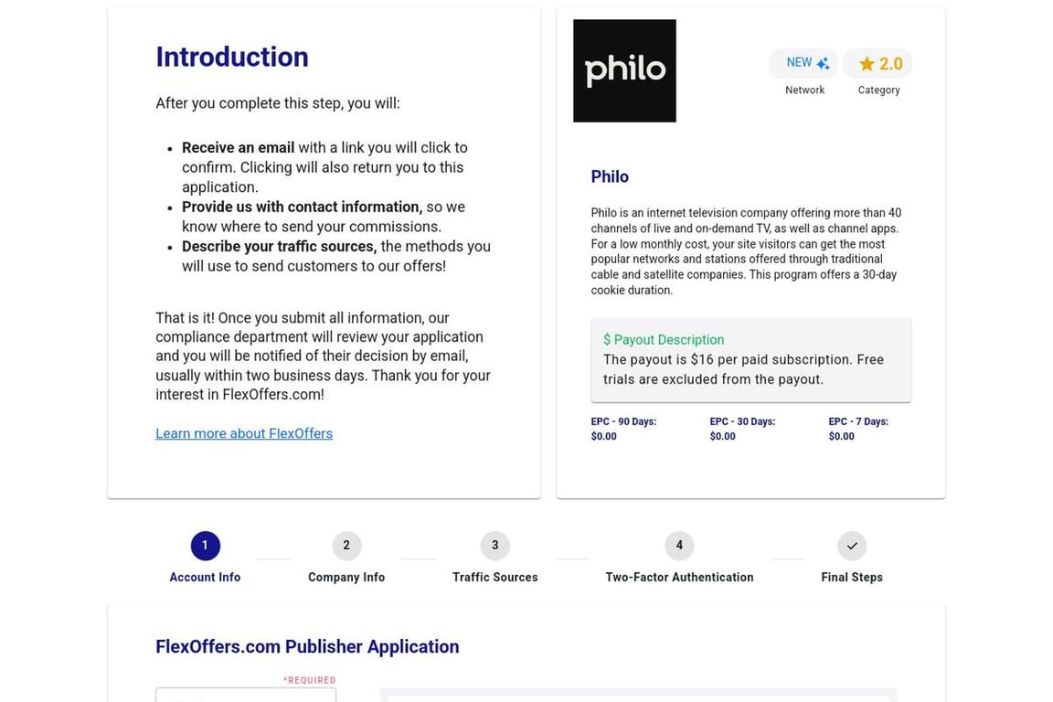 Philo TV affiliate program signup page