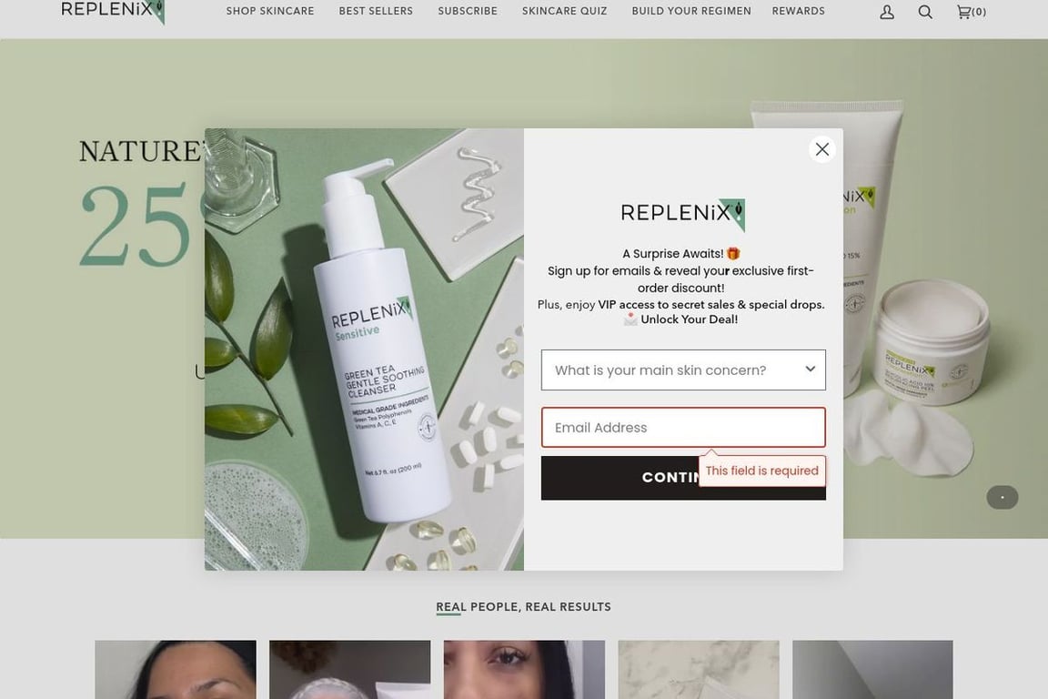 Replenix homepage